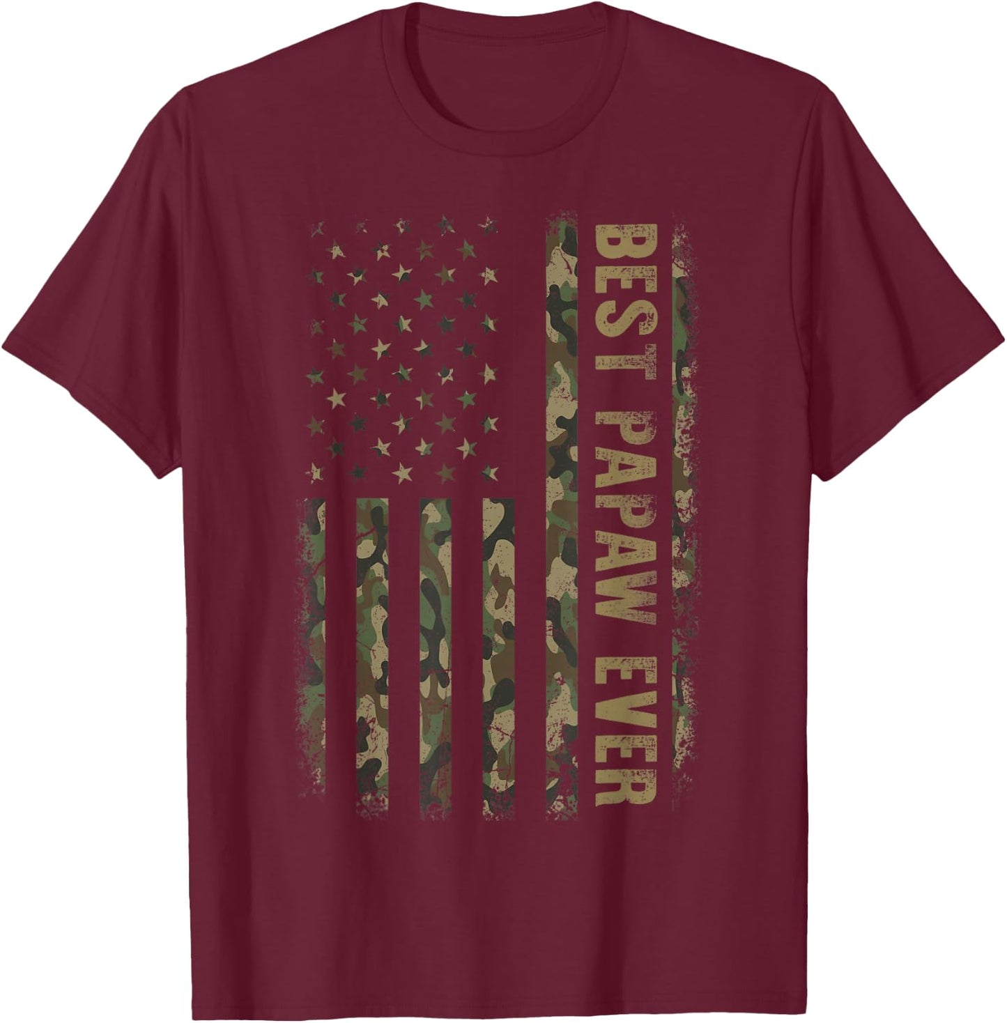 Best Papaw Ever Camouflage American Flag Father's Day T-Shirt - T-Shirt | Maroon
