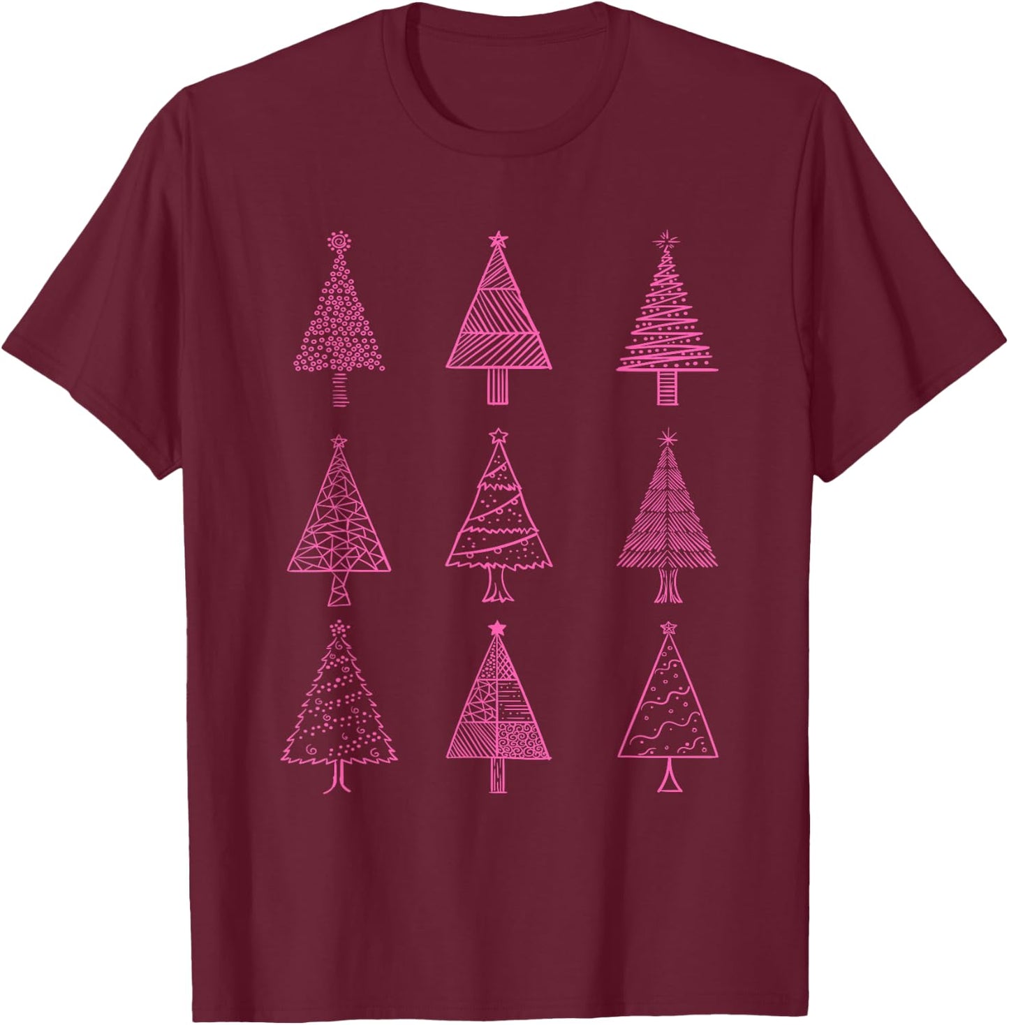 Hot Pink Christmas Tree Collection Fashion Design T-Shirt - T-Shirt | Maroon