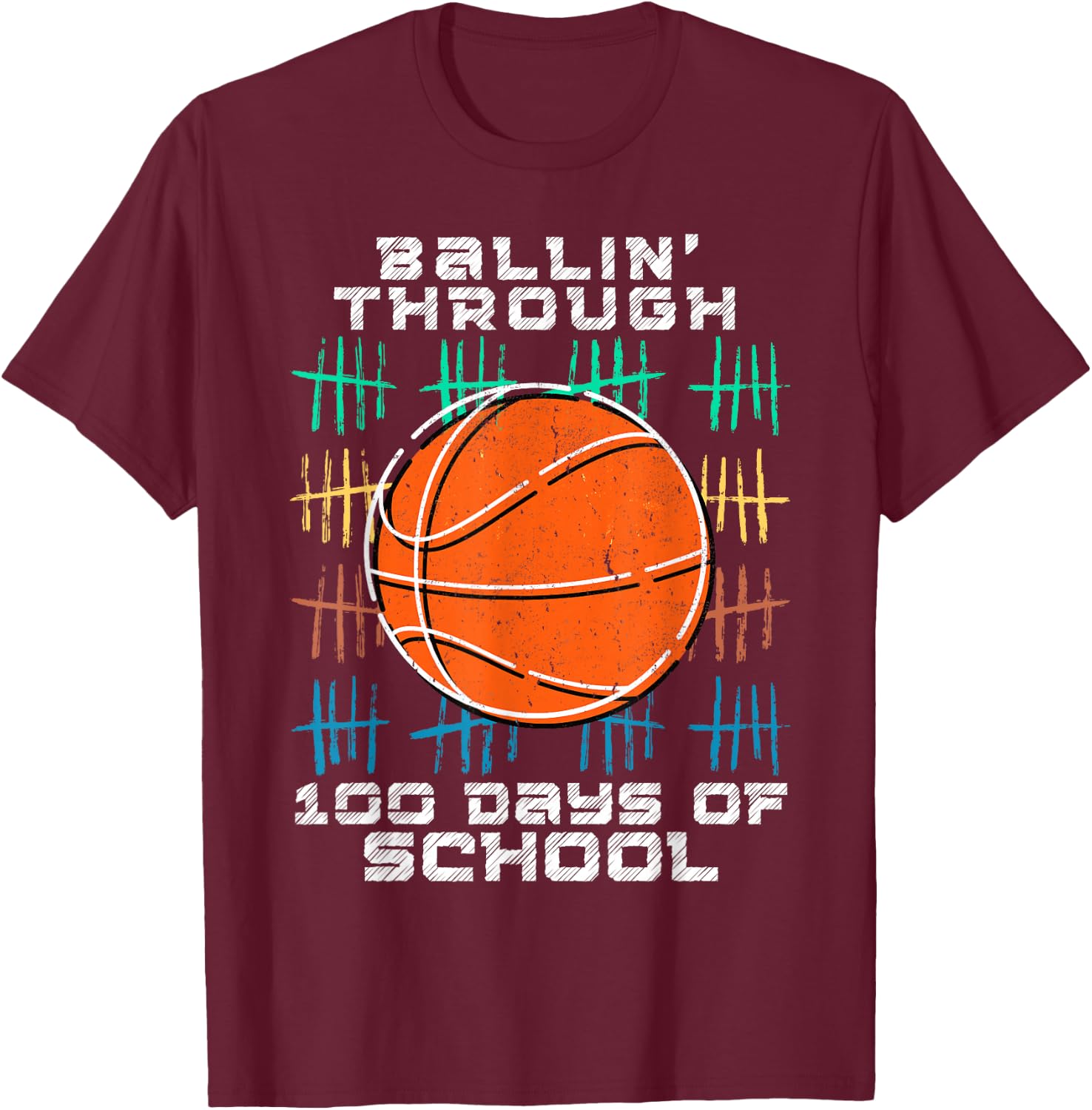 Ballin Through 100 Days Of School 100th Smarter Basketball T-Shirt - T-Shirt | Maroon