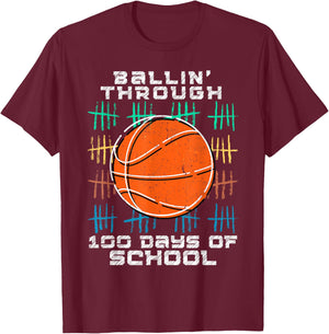 Ballin Through 100 Days Of School 100th Smarter Basketball T-Shirt - T-Shirt | Maroon