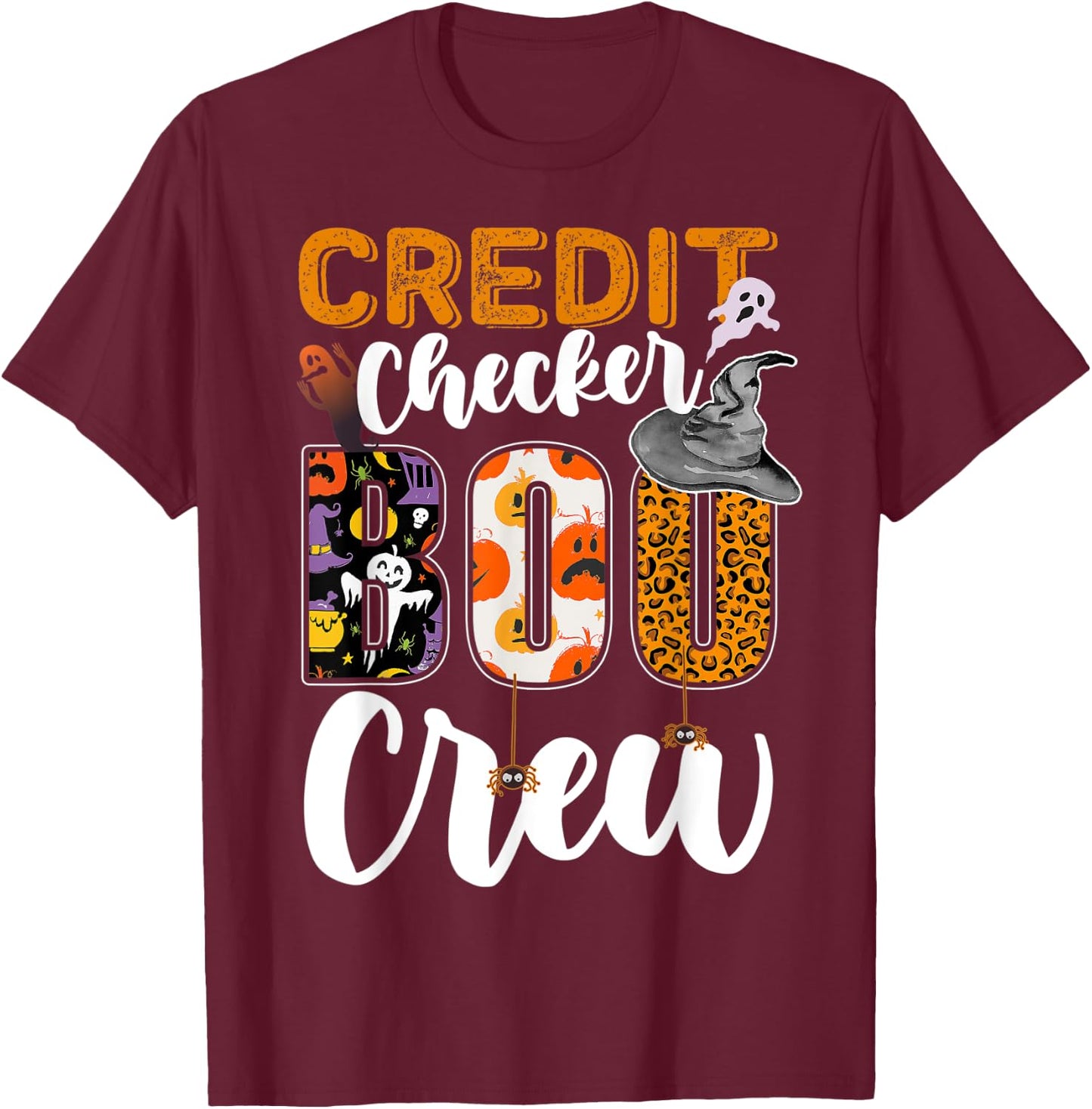 Credit Checker Boo Crew Halloween Matching Banker T-Shirt - T-Shirt | Maroon