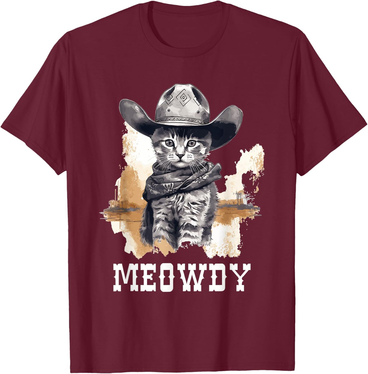 Funny Cat Cowboy Cowgirl Meow Howdy Meowdy T-Shirt - T-Shirt | Maroon
