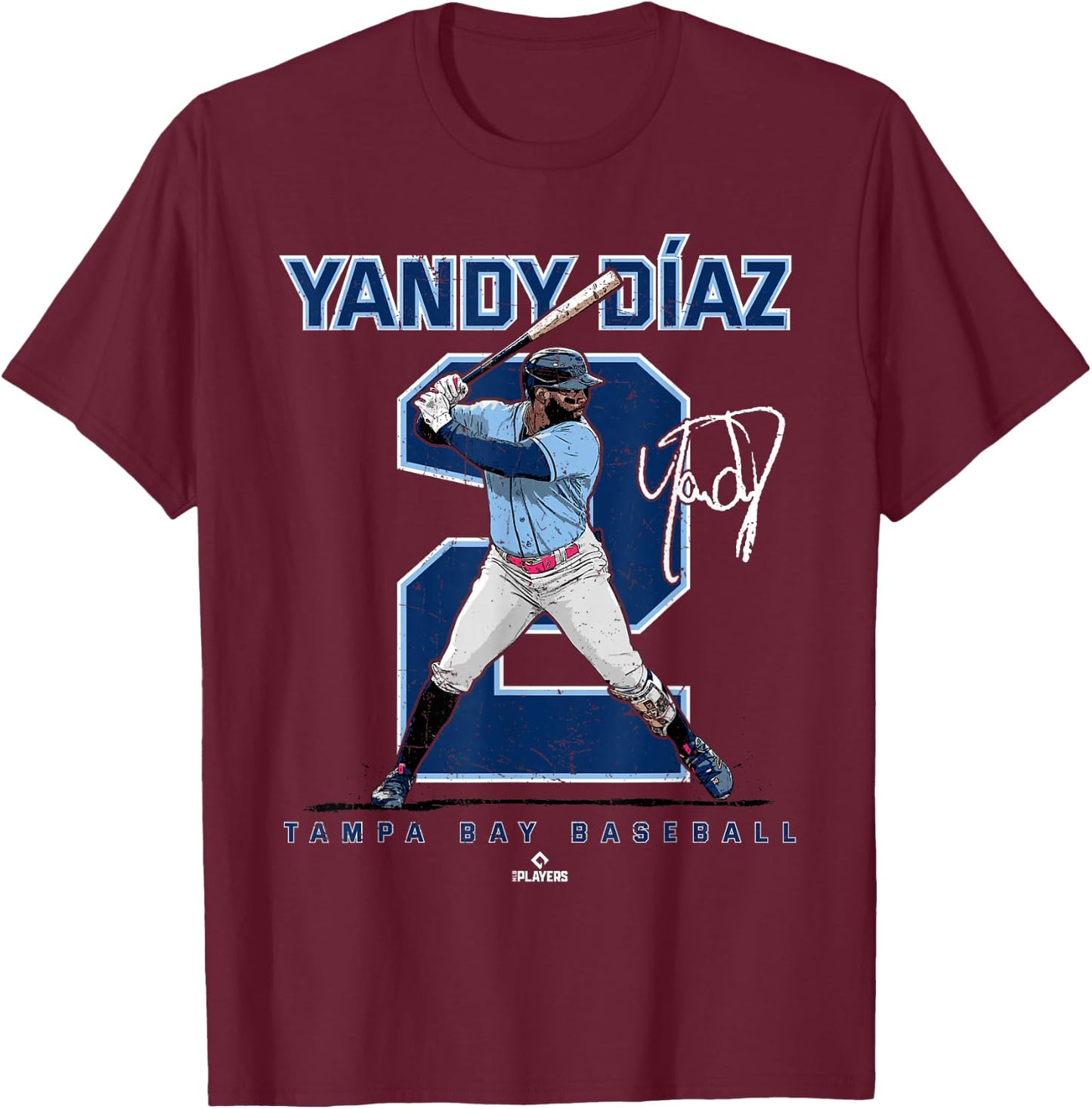Number and Portrait Yandy Diaz Tampa Bay MLBPA T-Shirt - T-Shirt | Maroon