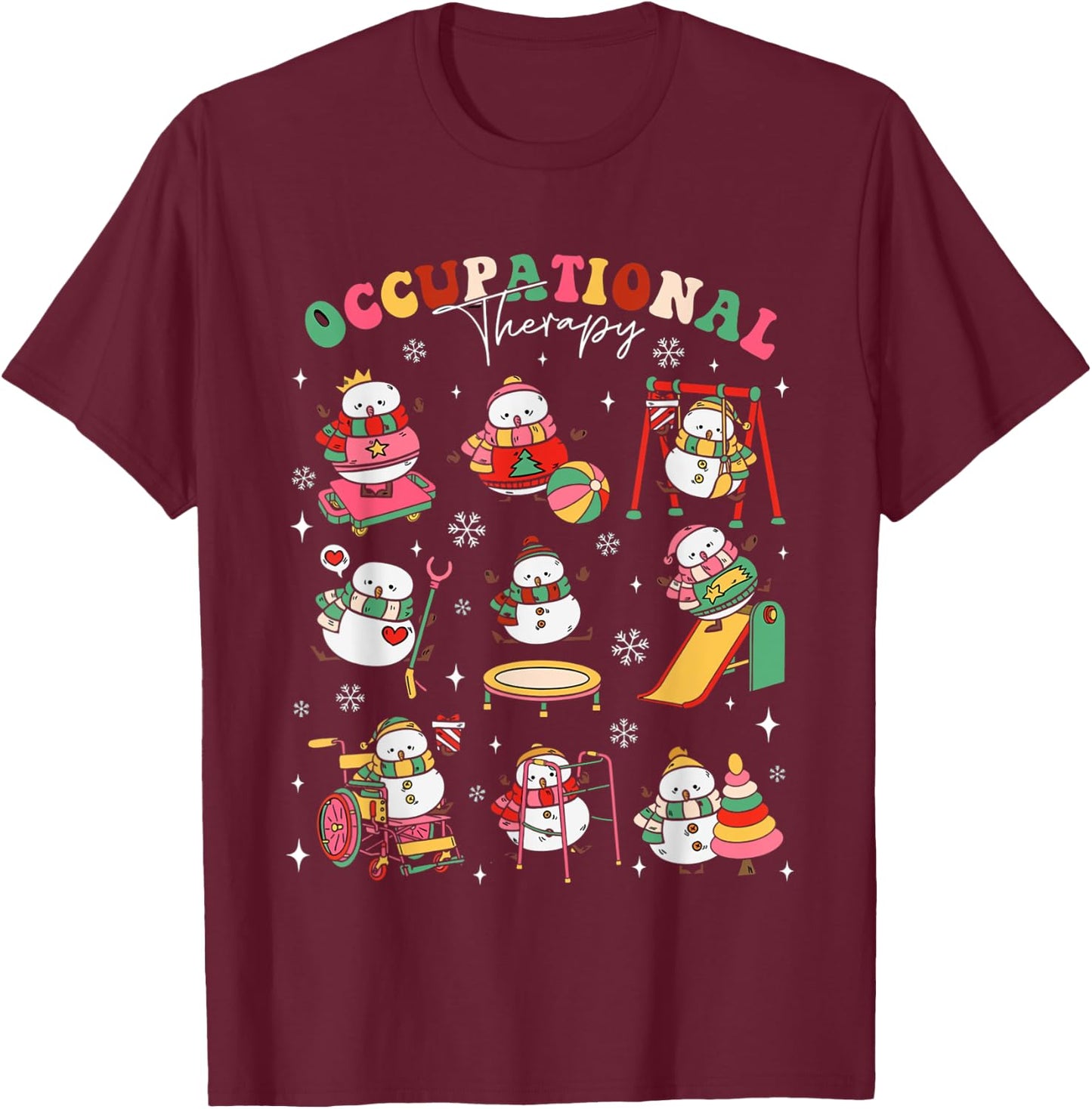 Retro Occupational Therapy Christmas Snowman OT OTA Women T-Shirt - T-Shirt | Maroon