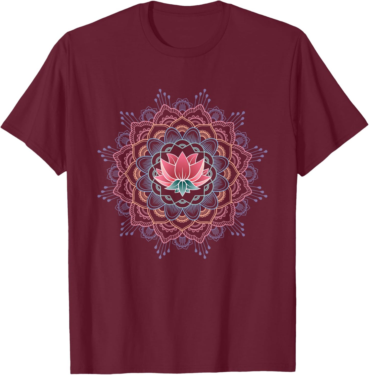 Pink & Purple Lotus Flower Mandala Meditation T-Shirt - T-Shirt | Maroon