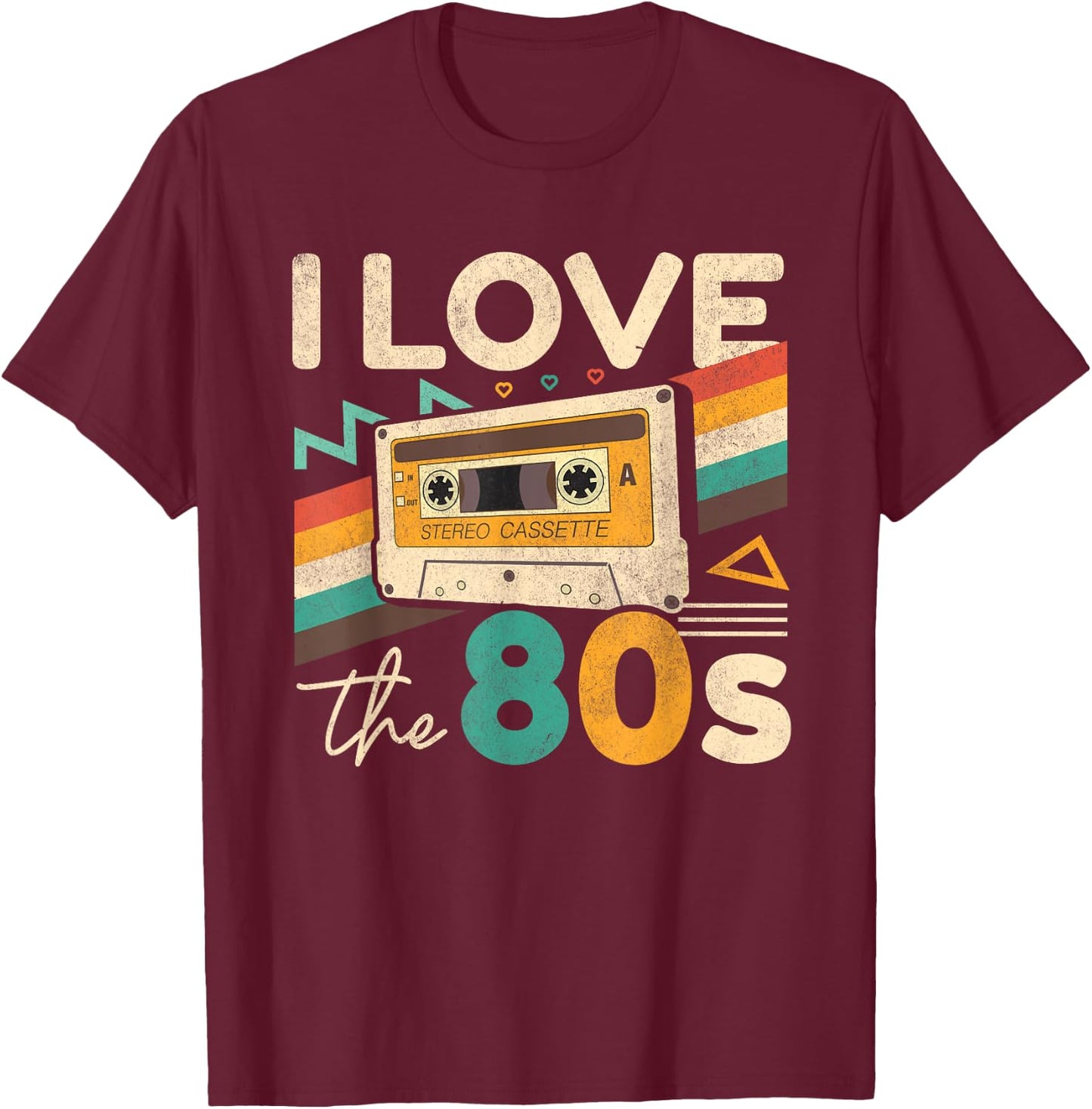 Vintage 80s Women Men I Love The 80's Cassette Party Retro T-Shirt - T-Shirt | Maroon