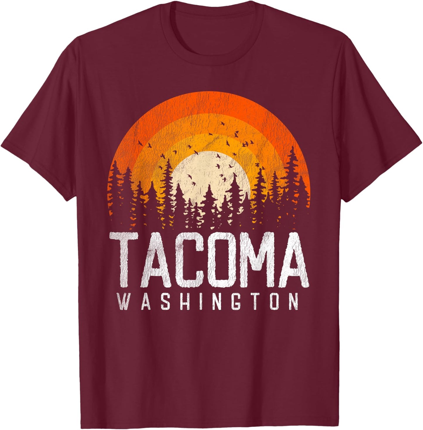 Tacoma Washington WA Shirt Retro Vintage 70s 80s 90s Gift T-Shirt - T-Shirt | Maroon