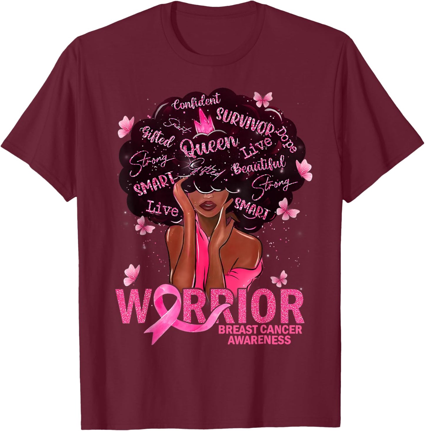 American African Black Women Queen Breast Cancer Warrior T-Shirt - T-Shirt | Maroon