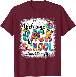 Welcome Back To School Lunch Lady Life Leopard Print Tie Dye T-Shirt - T-Shirt | Maroon