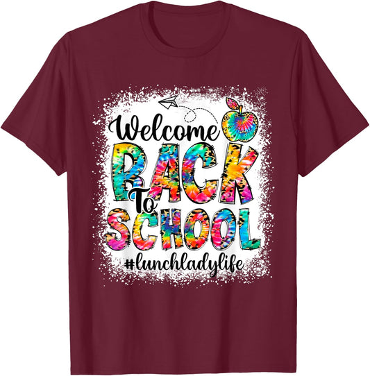 Welcome Back To School Lunch Lady Life Leopard Print Tie Dye T-Shirt - T-Shirt | Maroon