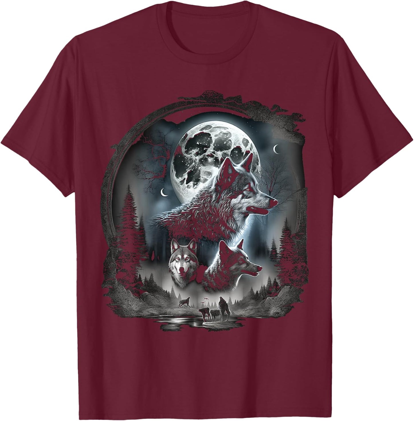 Wolves howling at moon wolf wild animal T-Shirt - T-Shirt | Maroon