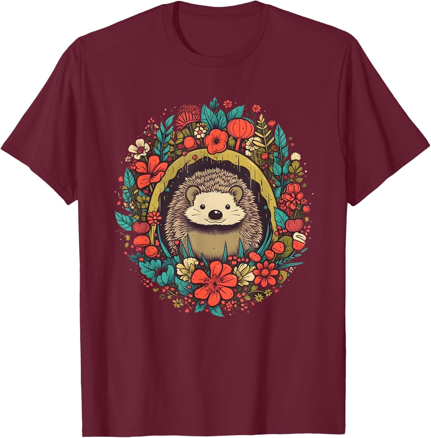 Floral Hedgehog T-Shirt - T-Shirt | Maroon