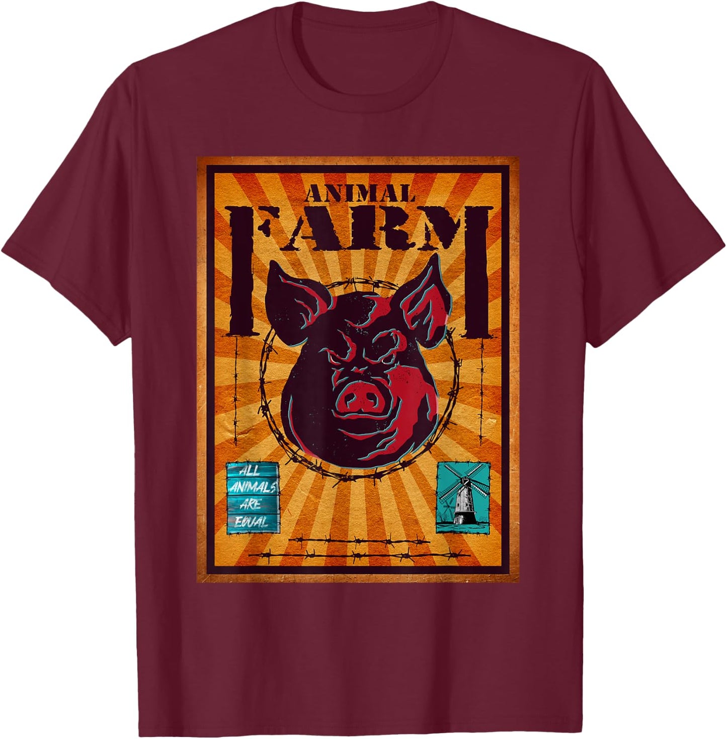 Animal Farm All Animals Are Equal Vintage T-Shirt - T-Shirt | Maroon