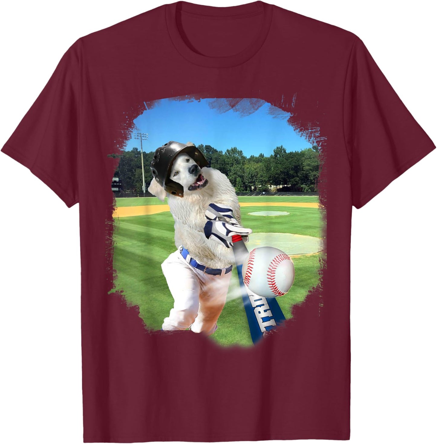 Golden Retriever Dog Playing Baseball T-Shirt - T-Shirt | Maroon