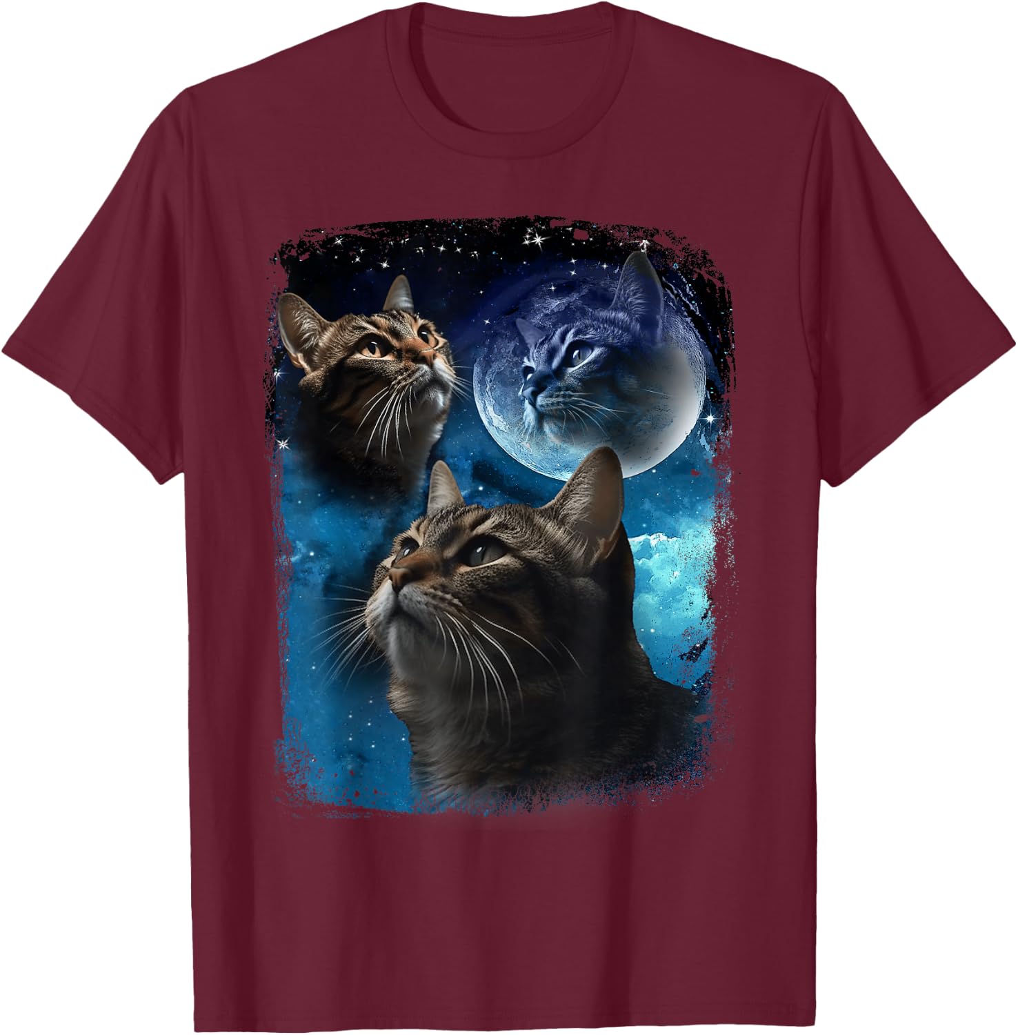 Cats Howl at Moon Funny Vintage Three Cat Howling Wolf Meme T-Shirt - T-Shirt | Maroon