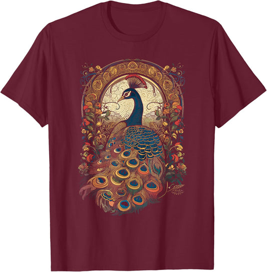 Cottagecore Aesthetic Peacock Garden Art, Women, Girls T-Shirt - T-Shirt | Maroon