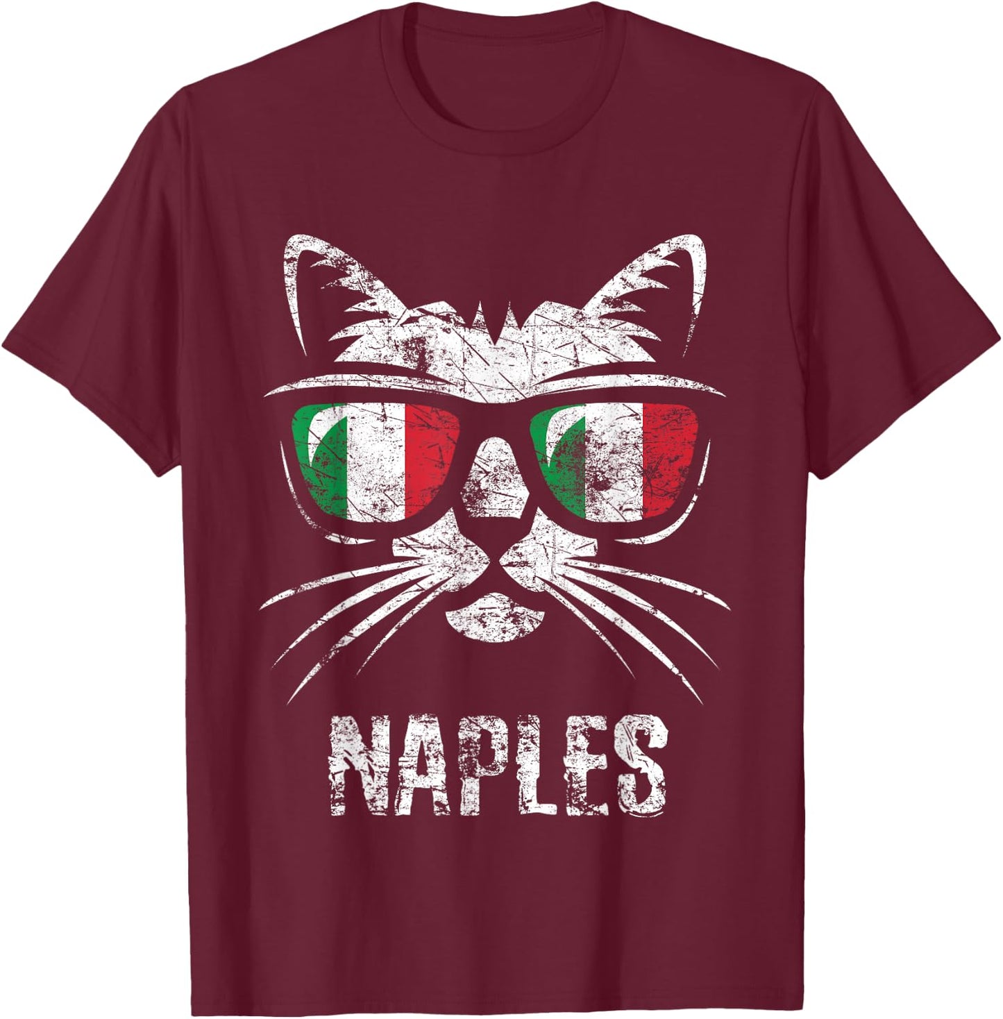 Naples Vintage Funny Cat Italy Flag T-Shirt - T-Shirt | Maroon