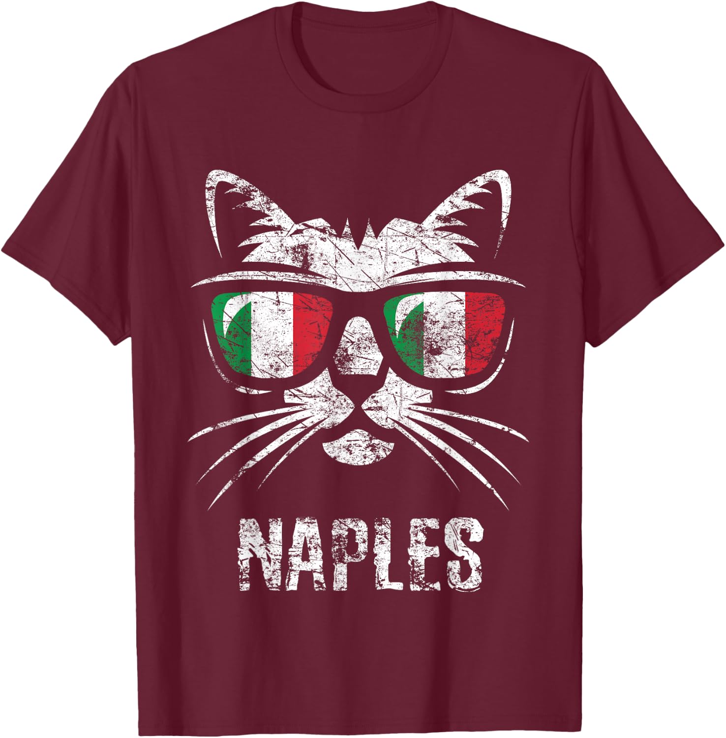 Naples Vintage Funny Cat Italy Flag T-Shirt - T-Shirt | Maroon