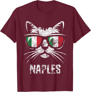 Naples Vintage Funny Cat Italy Flag T-Shirt - T-Shirt | Maroon
