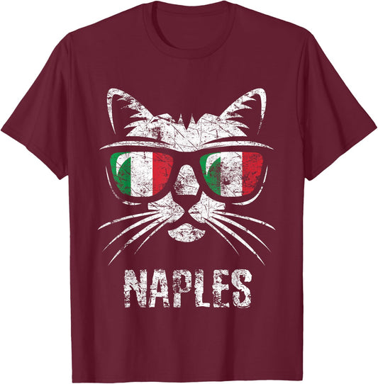 Naples Vintage Funny Cat Italy Flag T-Shirt - T-Shirt | Maroon