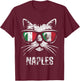 Naples Vintage Funny Cat Italy Flag T-Shirt - T-Shirt | Maroon
