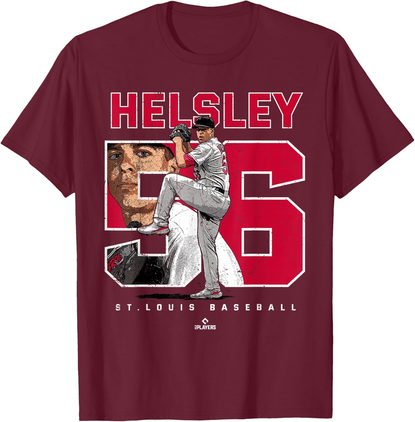 Number and Portrait Ryan Helsley St Louis MLBPA T-Shirt - T-Shirt | Maroon