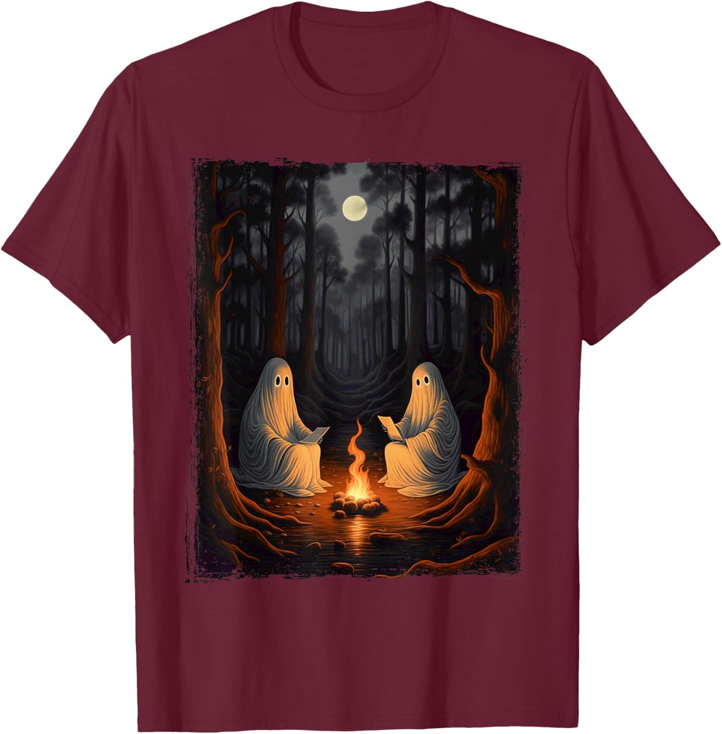 Vintage Ghost Book Reading Camping Gothic Halloween Teachers T-Shirt - T-Shirt | Maroon