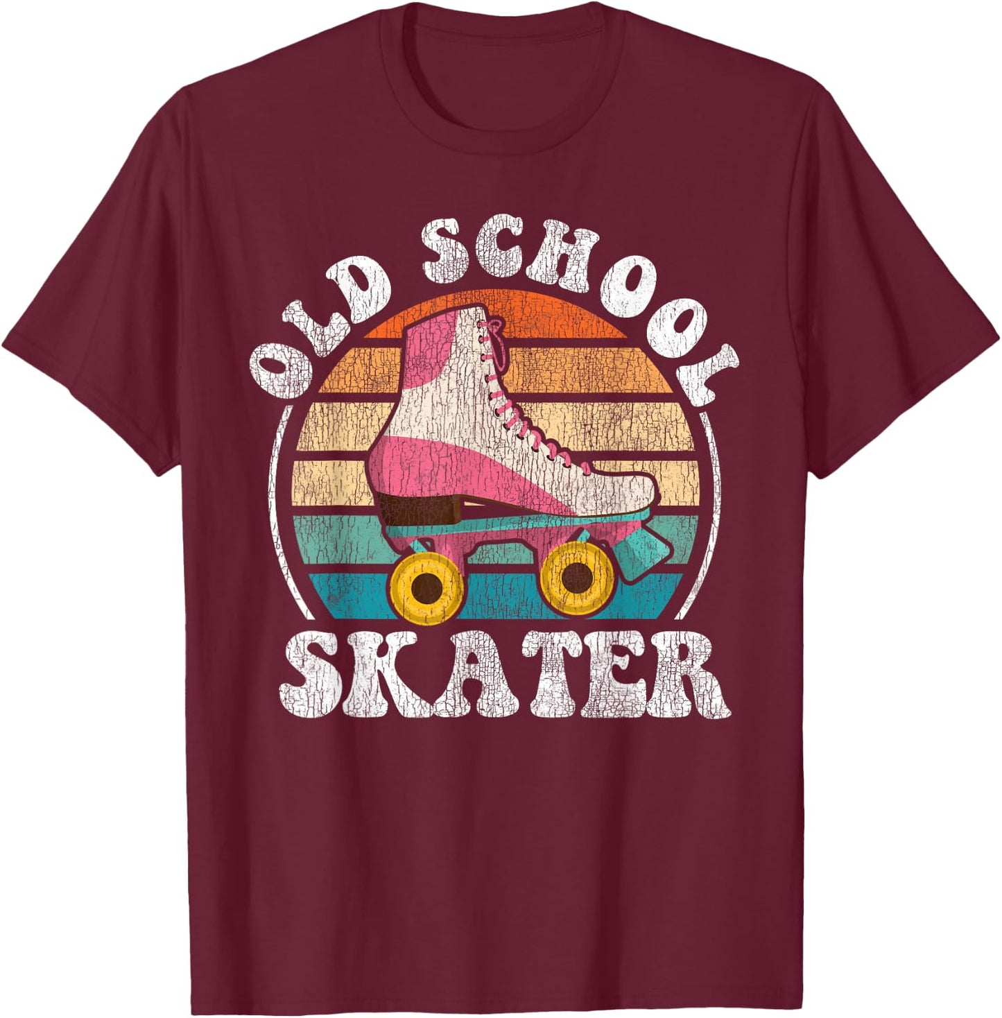 Cool Roller Skating Skate Girl 1970S Retro Vintage T-Shirt - T-Shirt | Maroon