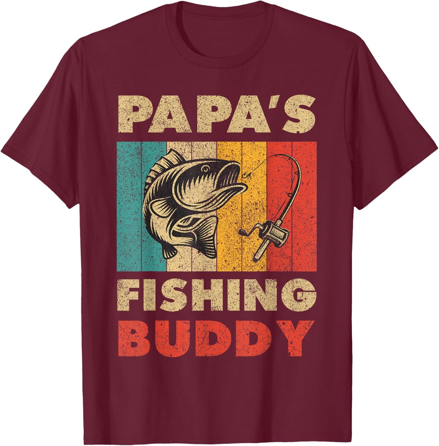 Funny Fishing Papa's Fishing Buddy Vintage Fishing T-Shirt - T-Shirt | Maroon