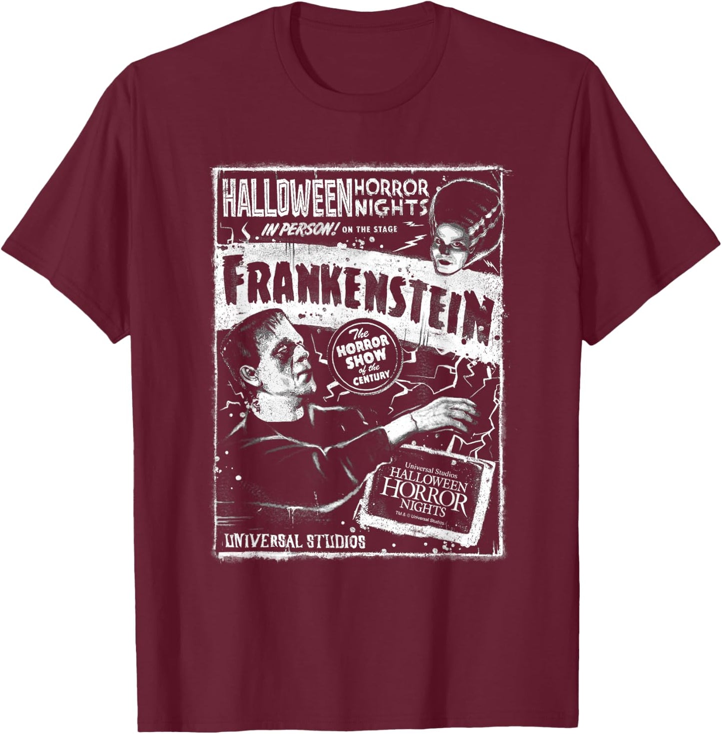 Halloween Horror Nights Frankenstein & Bride of Frankenstein T-Shirt - T-Shirt | Maroon