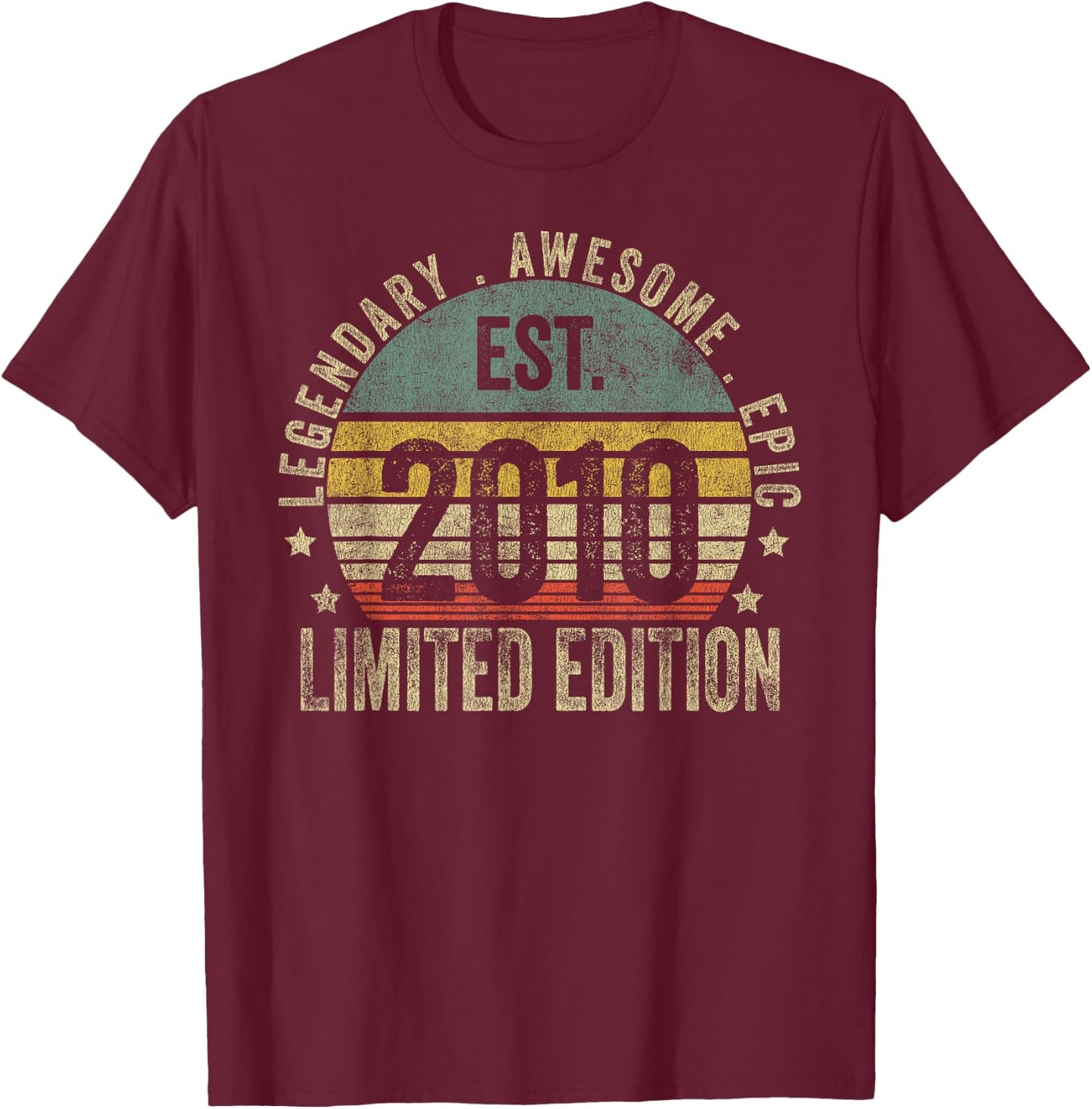 16th Birthday Vintage 16 Year Old Est 2010 Limited Edition T-Shirt - T-Shirt | Maroon