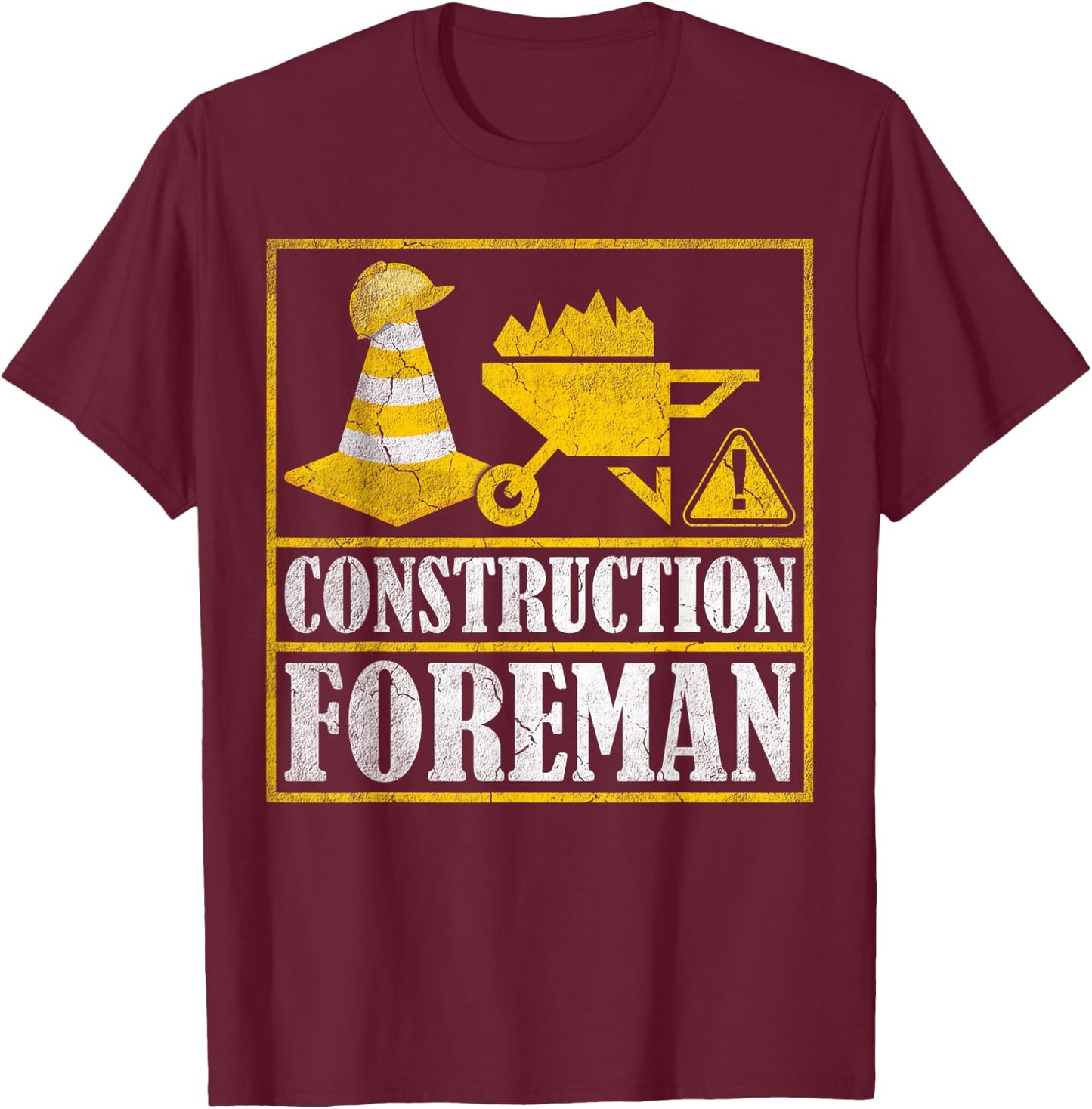 Construction Worker Retro Distressed Construction Foreman T-Shirt - T-Shirt | Maroon