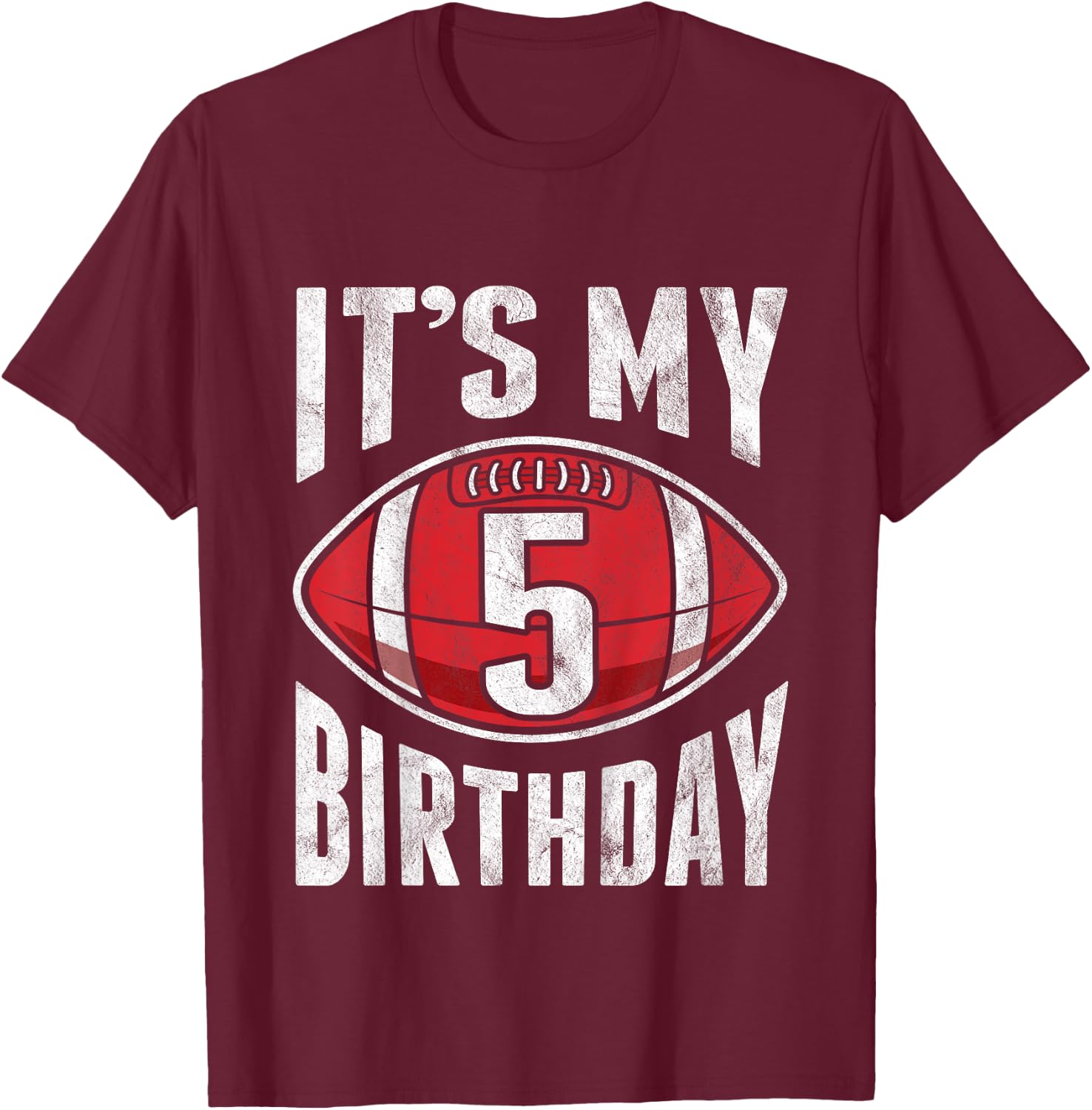 Kids 5 Years Old American Football 5th Birthday Boy Retro Style T-Shirt - T-Shirt | Maroon