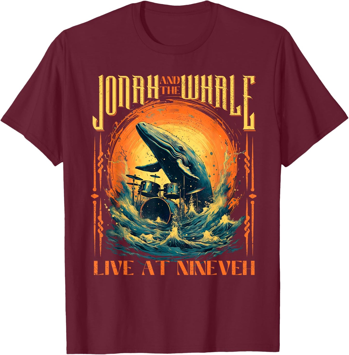 Christian Gift Jonah Whale Funny Rock Band Vintage T-Shirt - T-Shirt | Maroon