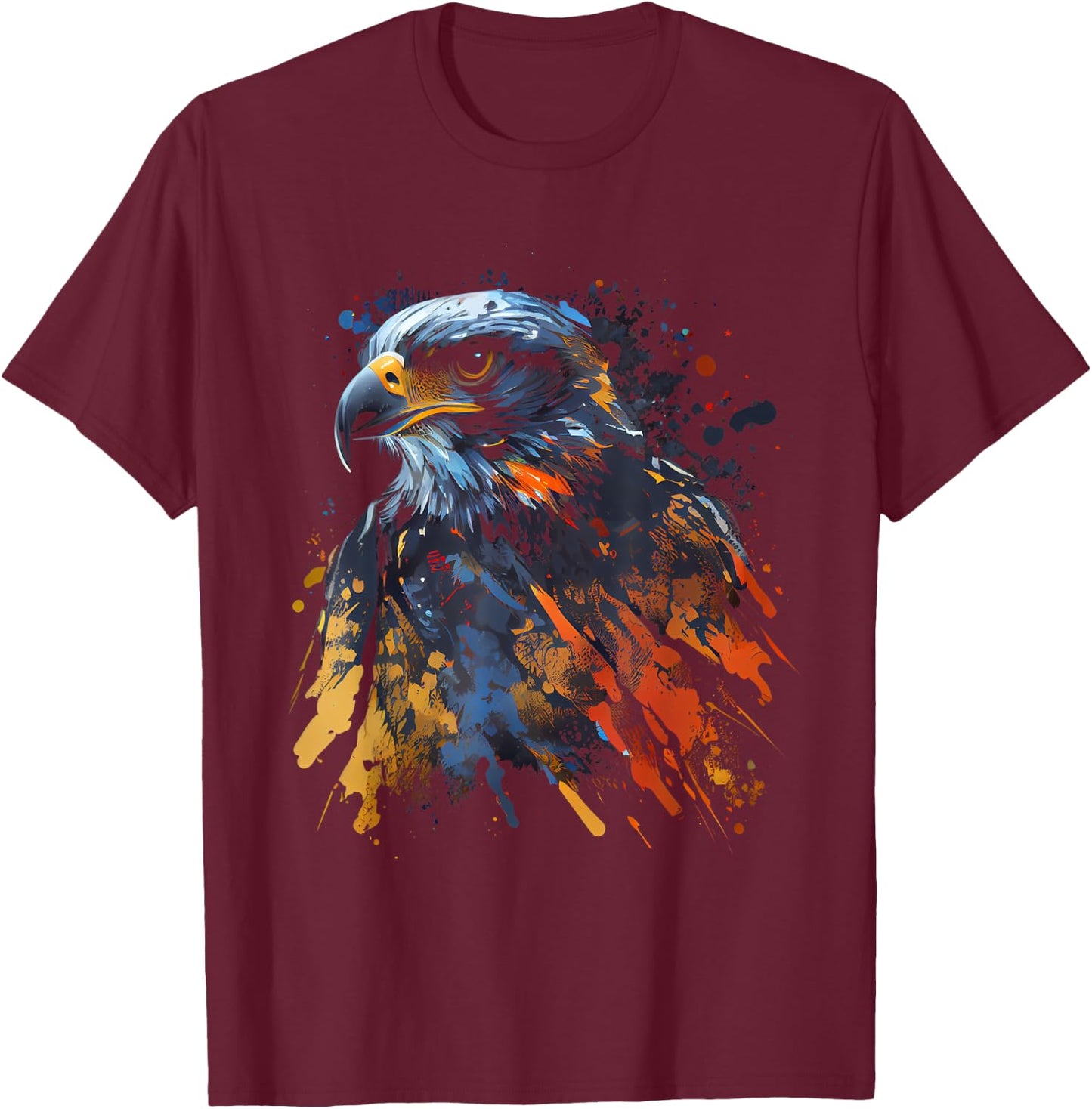 Hawk Bird Colorful Color Bird Observer Bird of Prey T-Shirt - T-Shirt | Maroon