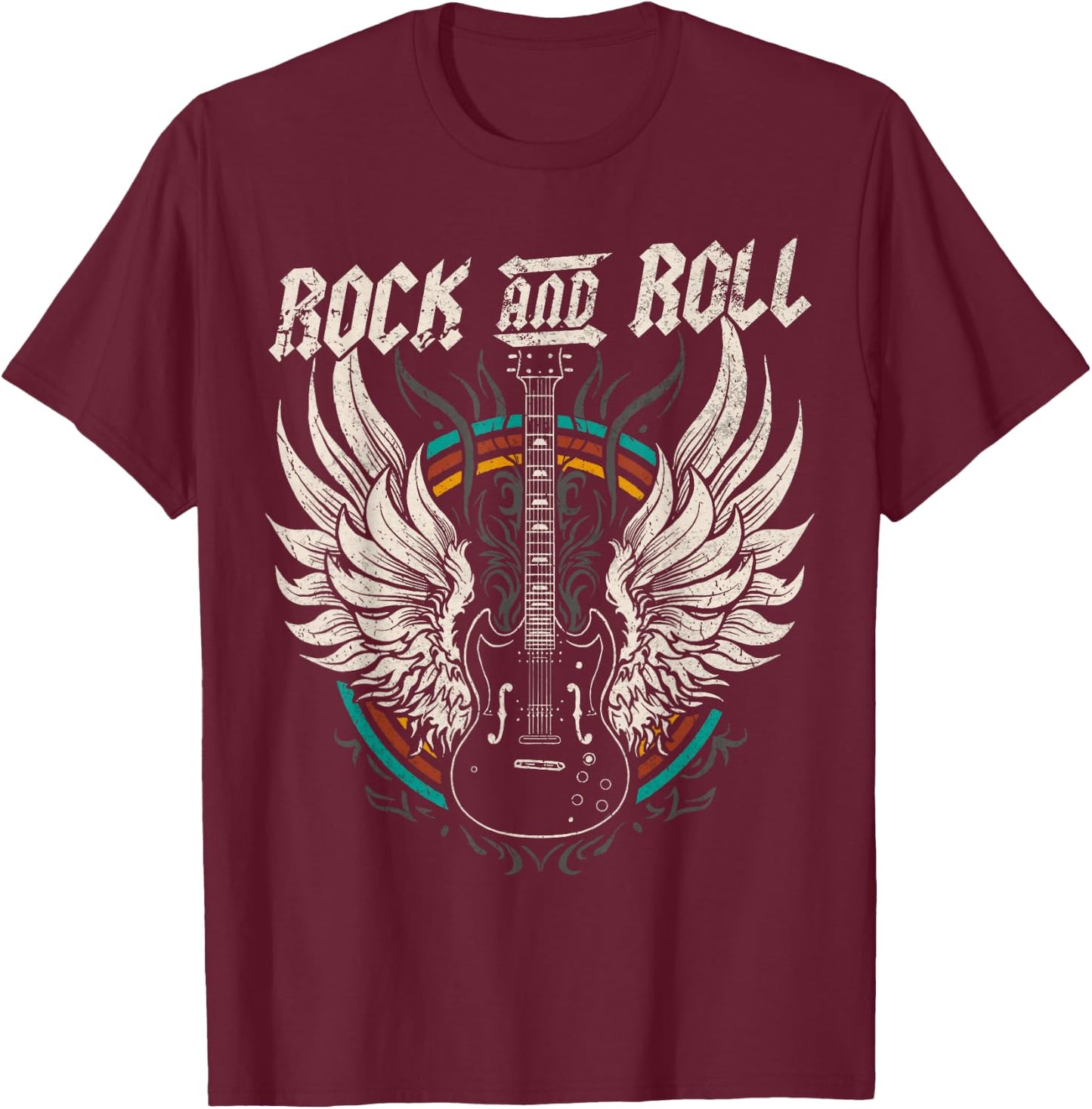 Rock and Roll Guitar Vintage Rock Music T-Shirt - T-Shirt | Maroon