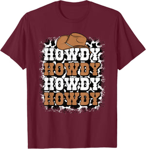 Howdy Cow Print Western Cowgirl Cowboy Rodeo Men Women Kids T-Shirt - T-Shirt | Maroon