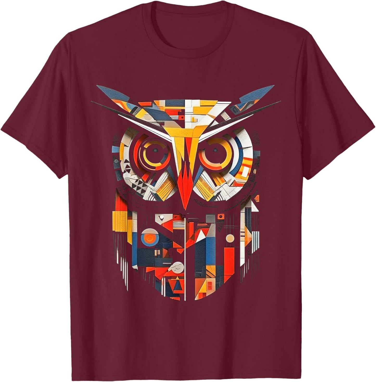 Owl Lover Artwork | Colorful Animal Motif Owl T-Shirt - T-Shirt | Maroon