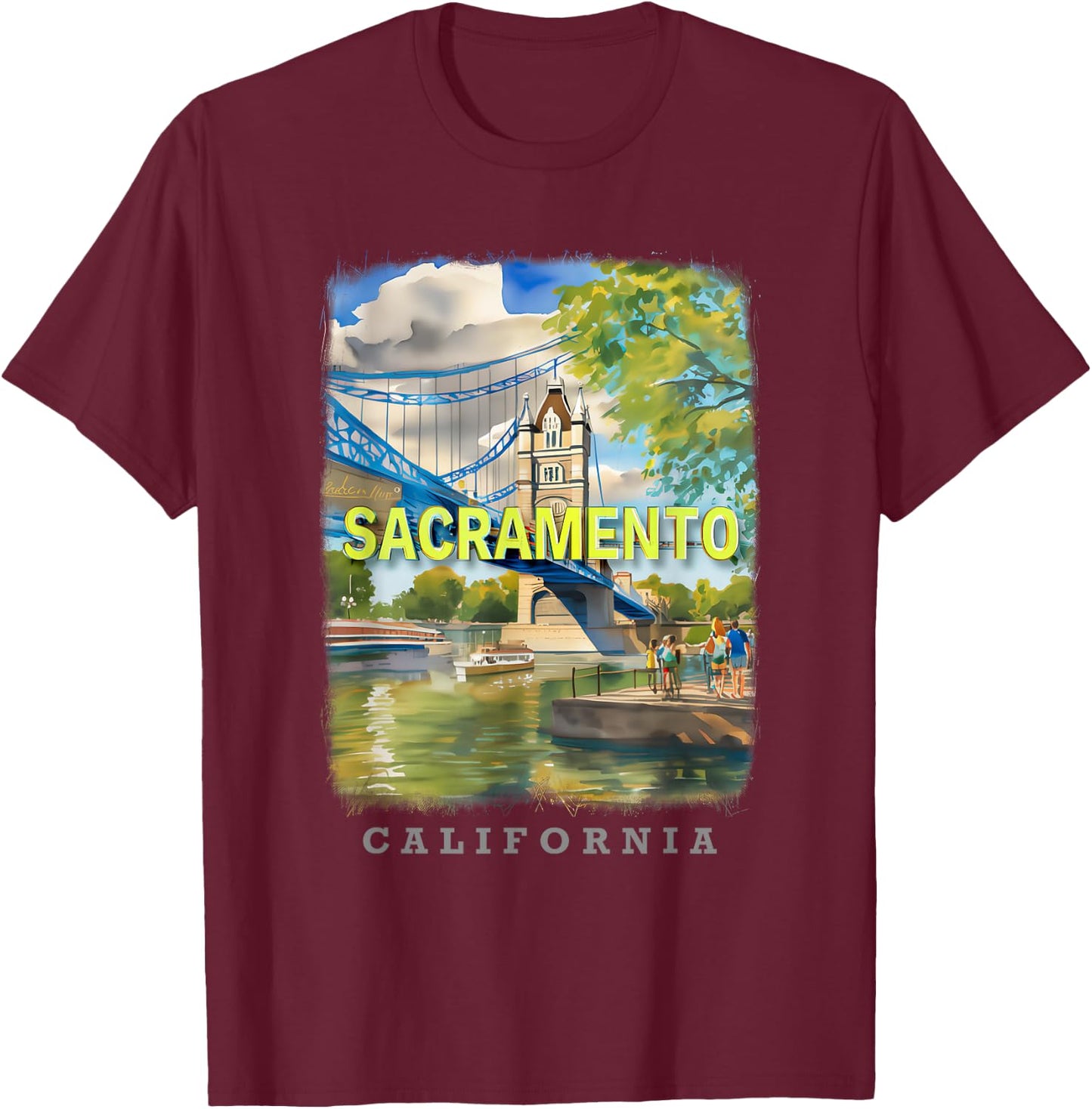 Sacramento California CA Riverfront Charm SD646 T-Shirt - T-Shirt | Maroon