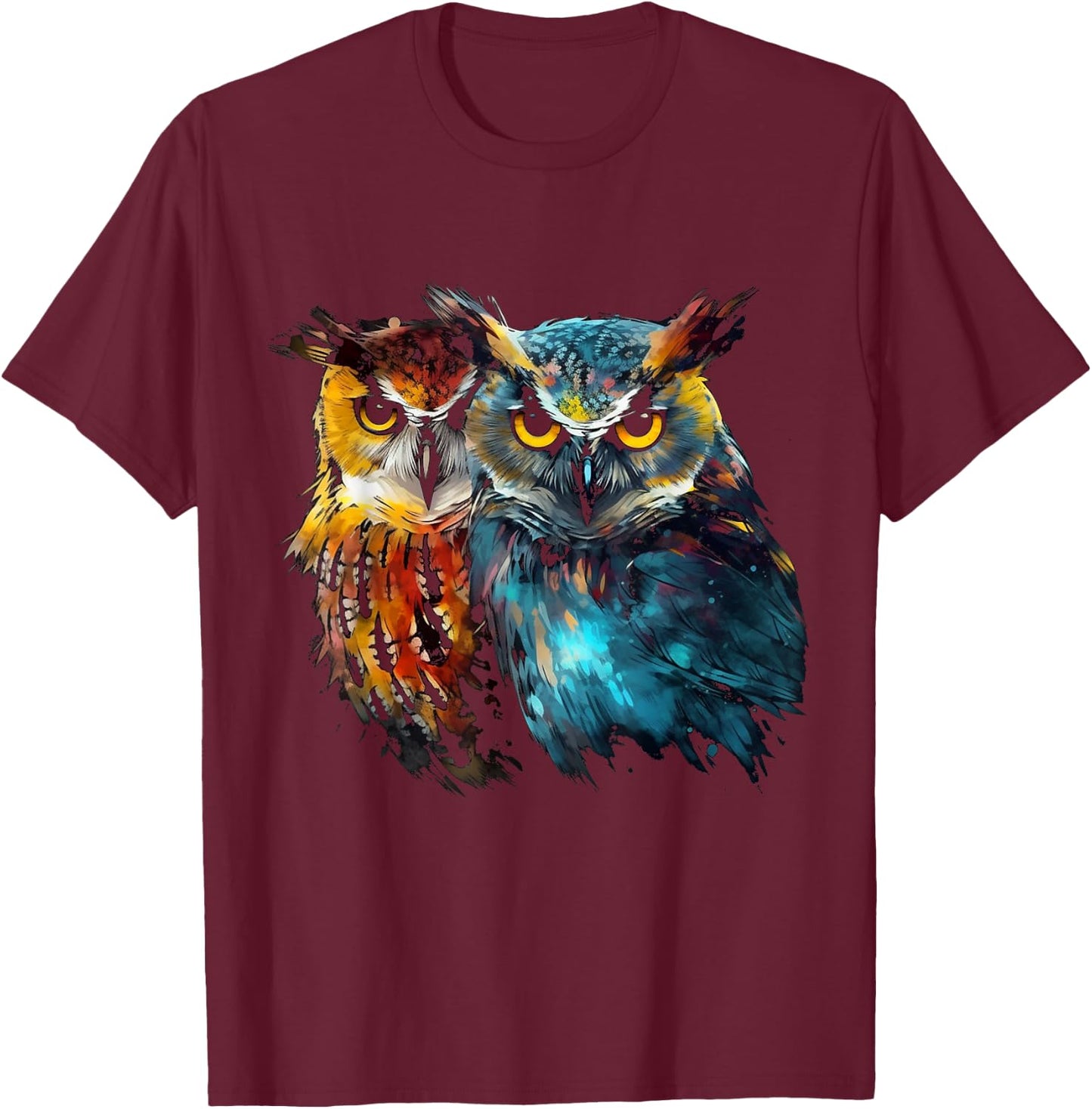 Owl Art - Animal Artwork Bird Owl T-Shirt - T-Shirt | Maroon