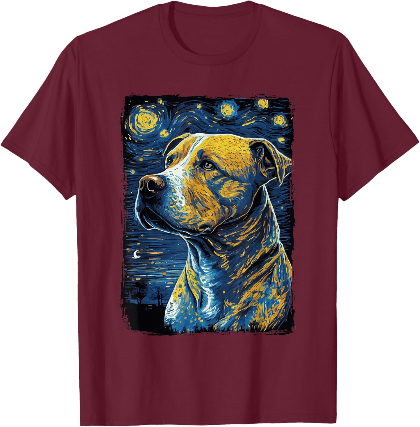 Pitbull Dog Starry Night Men Women Girls Kids T-Shirt - T-Shirt | Maroon