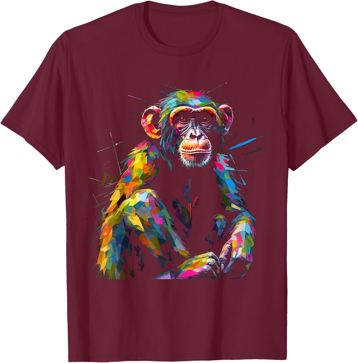 Monkey Animal Zoo Colourful Animal Motif Art Monkey T-Shirt - T-Shirt | Maroon