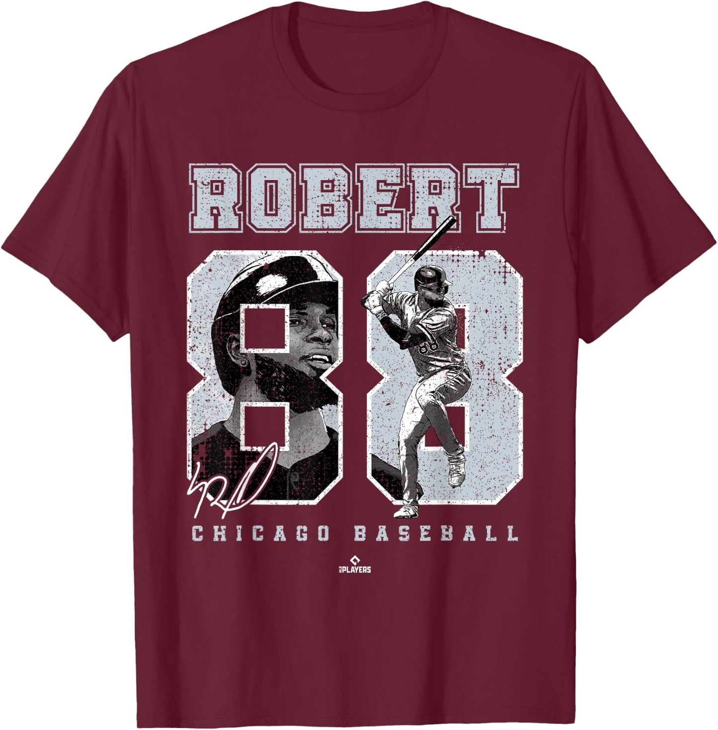 Number and Portrait Luis Robert Chicago MLBPA T-Shirt - T-Shirt | Maroon