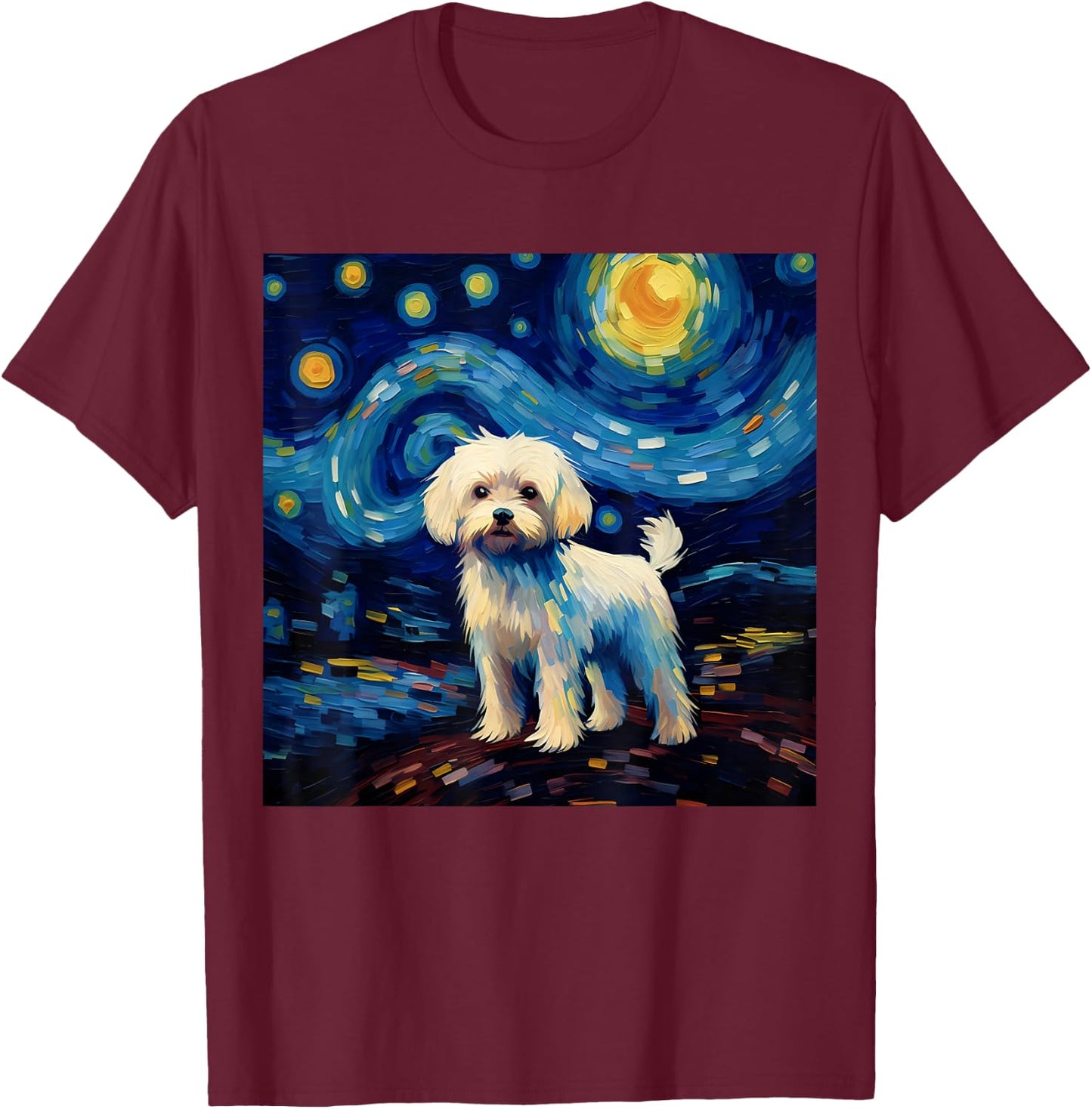 Surreal Starry Night Maltese Dog Women Girls Kids T-Shirt - T-Shirt | Maroon