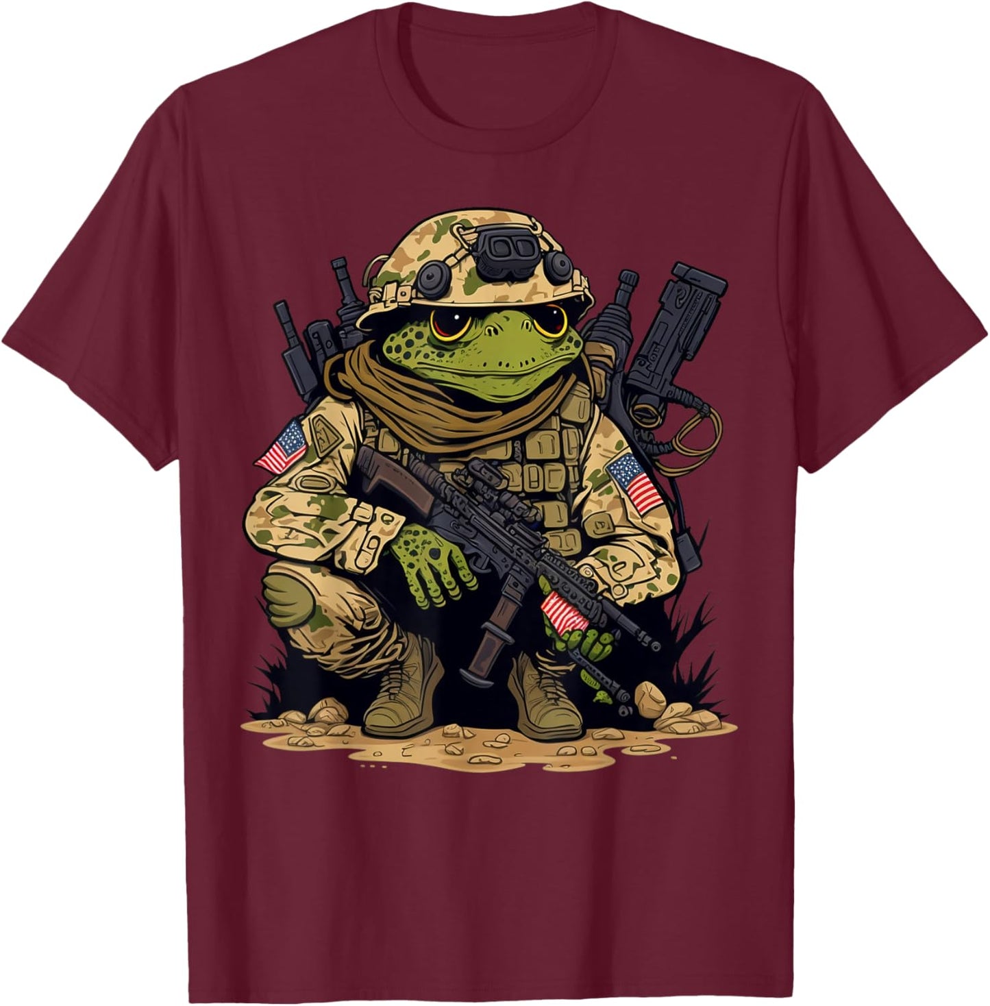 Soldier Frog Army Military Frog T-Shirt - T-Shirt | Maroon