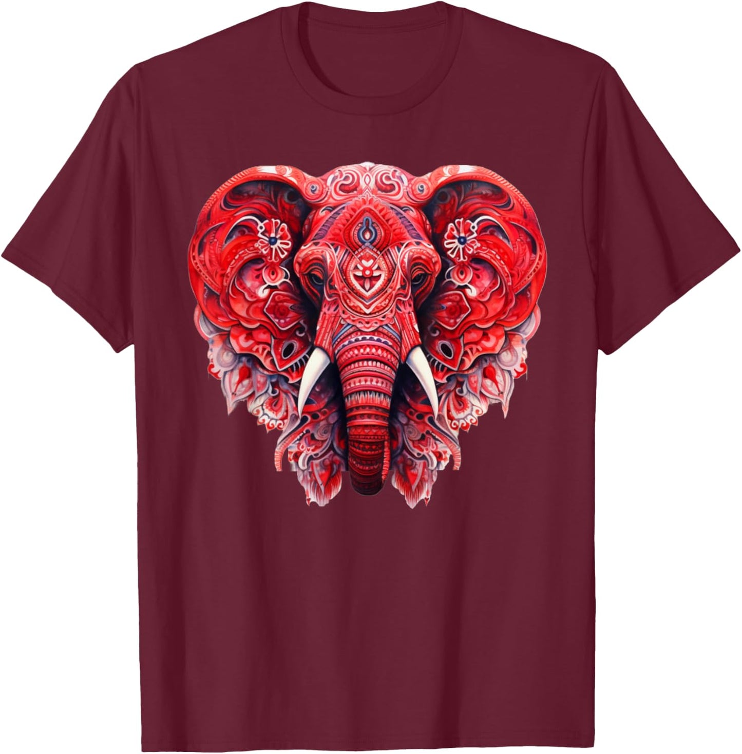 Red Mandala Aart Elephant Tribal Yoga Graphic T-Shirt - T-Shirt | Maroon