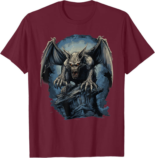 Retro Style Gargoyle T-Shirt - T-Shirt | Maroon