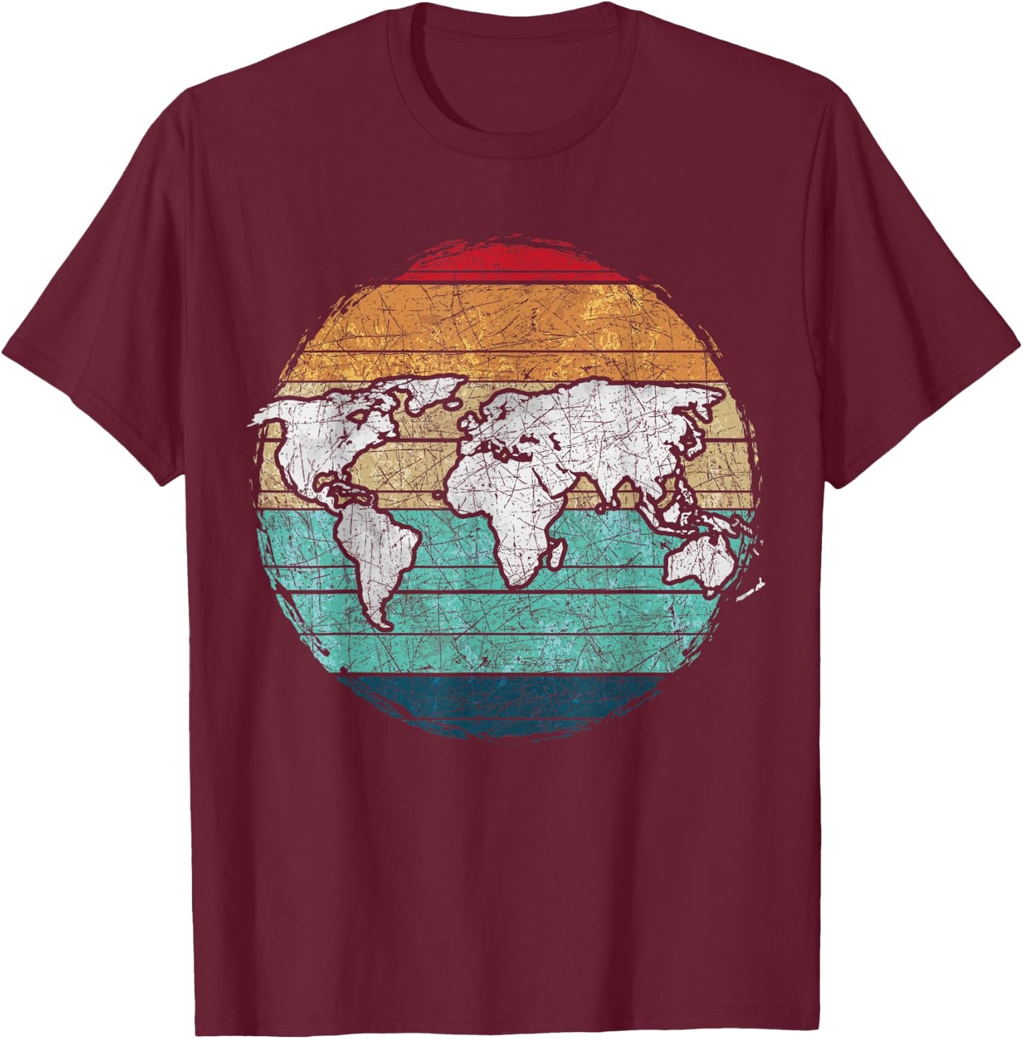 Retro World Map T-Shirt - T-Shirt | Maroon