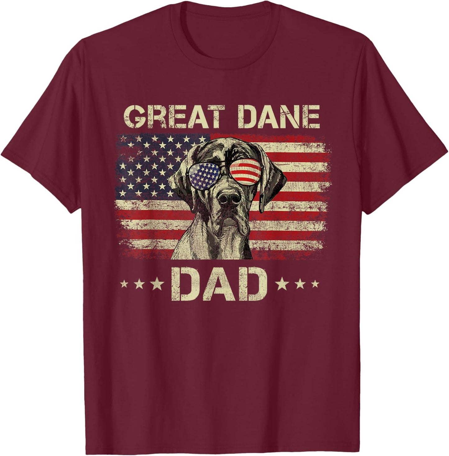 Great Dane Dad Dog Lovers American Flag 4th Of July T-Shirt - T-Shirt | Maroon