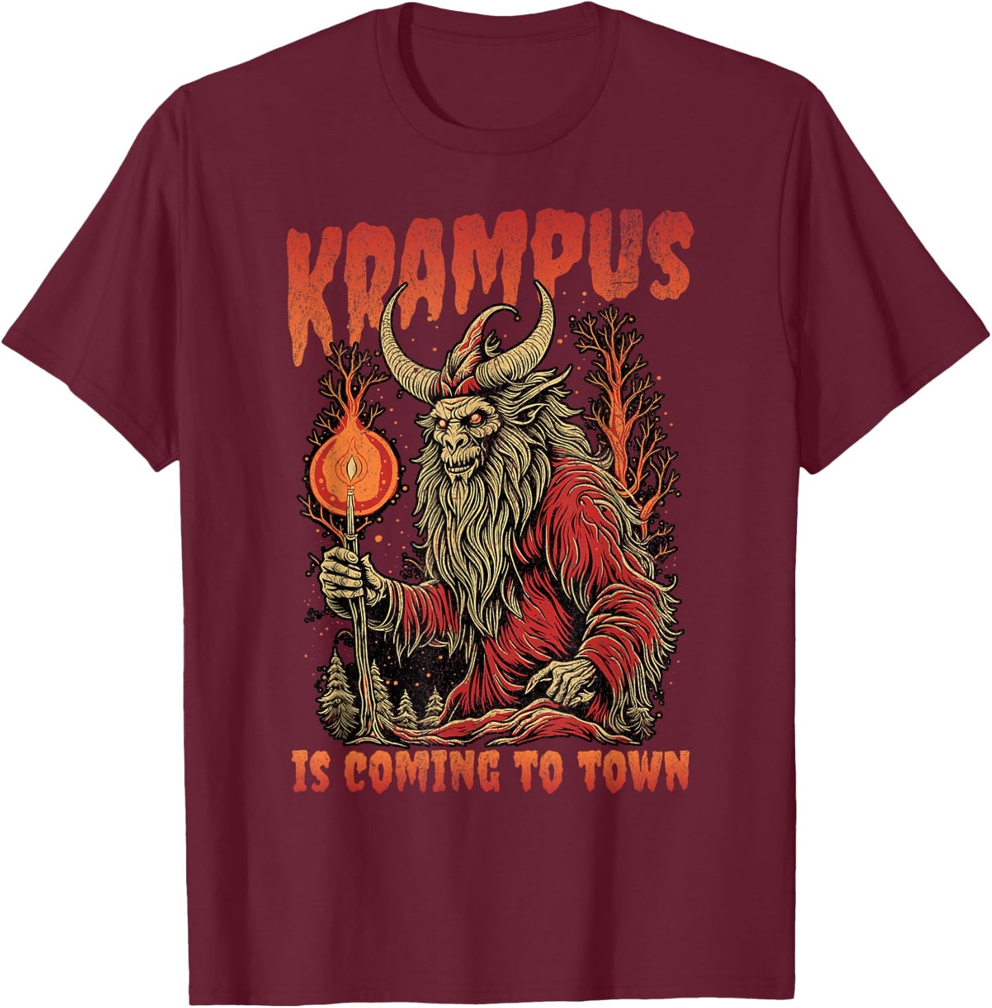 Christmas Krampus Is Coming Hail Santa Clothing T-Shirt - T-Shirt | Maroon